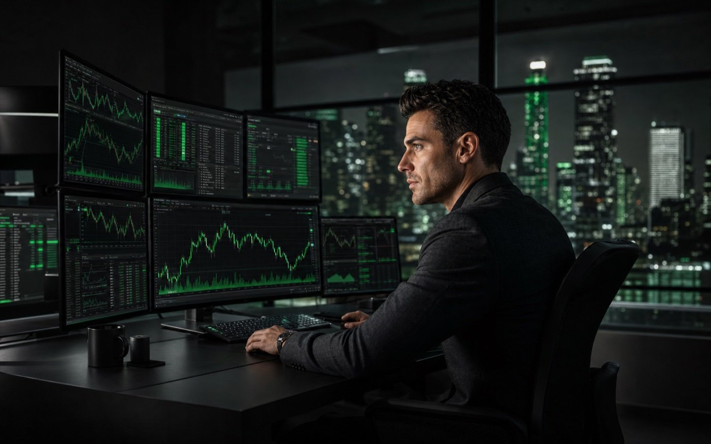 Professional trader working at a market terminal